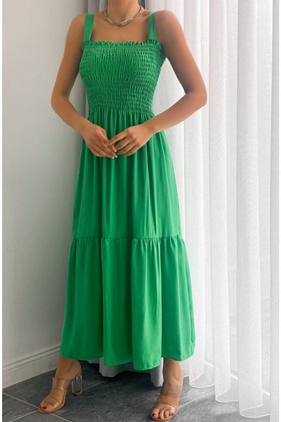 rengamoda Rochie de nuntă pentru femei, verde, cu bretele Gipeli, din țesătură de in Hera (135 cm)