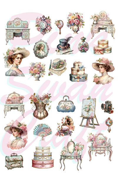 Pink Swan Craft Accesorii vintage - Set de autocolante, Bullet Journal și Scr...