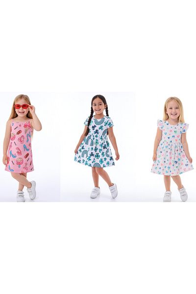 minikiss 3 Pieces Summer Printed Lycra Girl's 3-Piece Dress