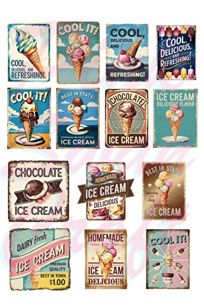 Pink Swan Craft مجموعة ملصقات ألواح الآيس كريم العتيقة، مجلة رصاصة، سجل قصاصا...