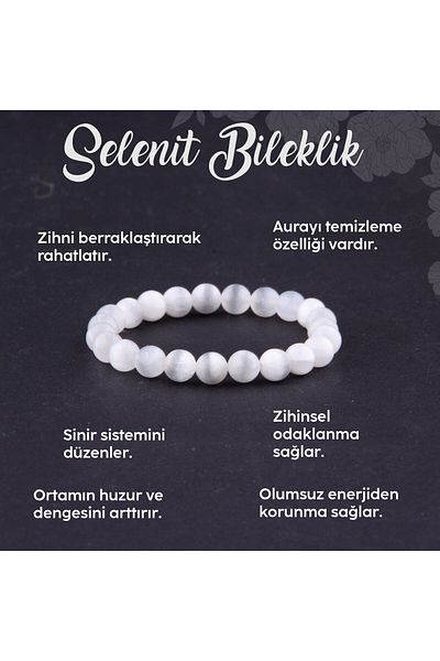 OSMANLI DEĞERLİ TAŞ 8 Mm Selenite Natural Stone Bracelet - Certified - B804