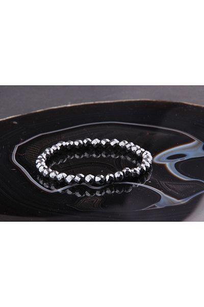 OSMANLI DEĞERLİ TAŞ Certified Faceted Hematite Natural Stone Bracelet 6 Mm - B818