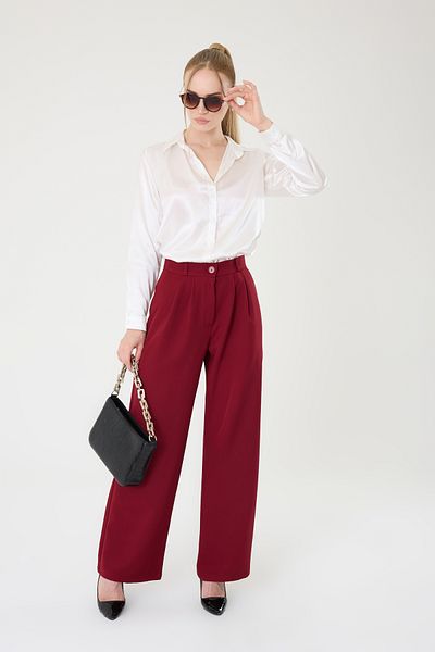 Hazel Women's Burgundy High Waist Palazzo Pants