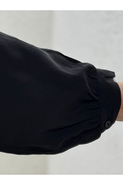 Mihra Yelilia Lace-up Robe Modal πουκάμισο-PE223 Μαύρο