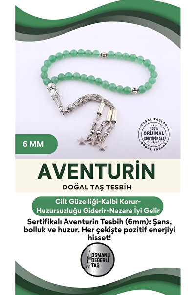OSMANLI DEĞERLİ TAŞ Sertifikalı Aventurin Doğaltaş Tesbih 6 Mm, T198
