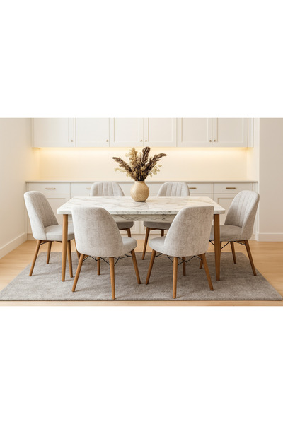 UZMHOME EZGİ 6 Kişilik Açılır Masa Sandalye Takımı Mutfak Masası Takımı Salon...