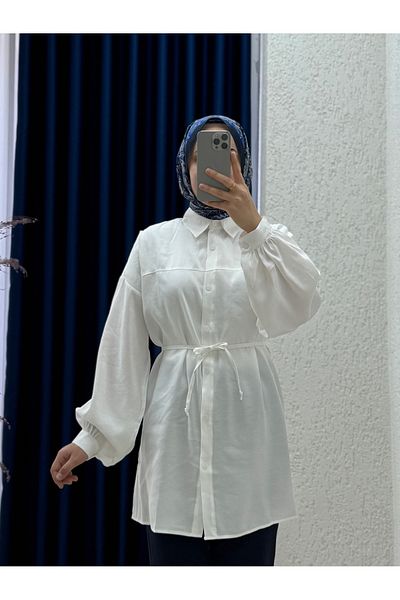 Mihra Yelilia Lace-up Robe Modal πουκάμισο-PE223 Λευκό