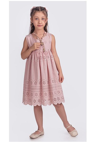 Zaziko Kids Rochie cu pandantiv cu dantelă fără mâneci pentru fete Elb.2643-z