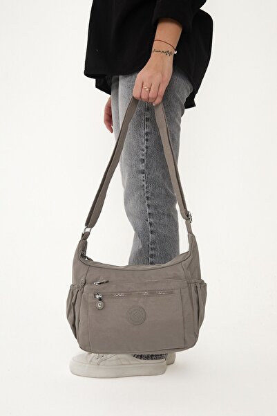 Sanmorris Women's Water Resistant Fabric 5 Compartment Cross Strap Mink Travel and Shoulder Bag