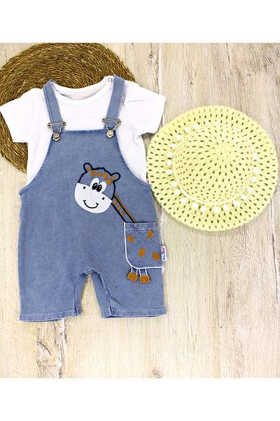 EYMİRGİYİM Hat Giraffe Embroidered Pocket Salopet Jumpsuit for Girls Boys Baby 6-9Months,9-12 Months,12-18Months,18-24 Months