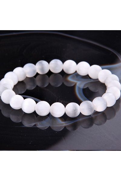 OSMANLI DEĞERLİ TAŞ 8 Mm Selenite Natural Stone Bracelet - Certified - B804