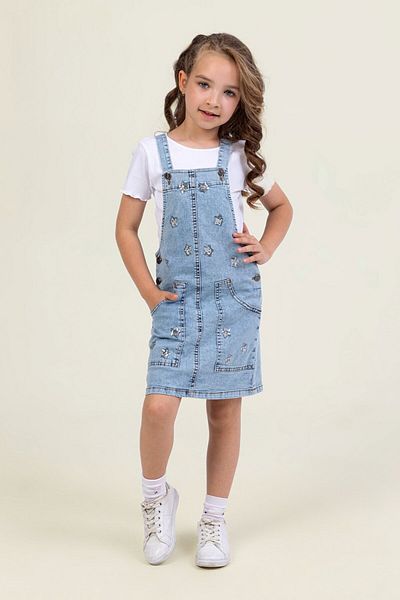 Dmb Girl's Starry Pocket Jean Jeans Dress Jumpsuit
