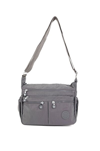 Çanta Trend Women's Water Resistant Crinkle Fabric Multi-Compartment Adjustable Dark Gray Cross Strap Shoulder Bag