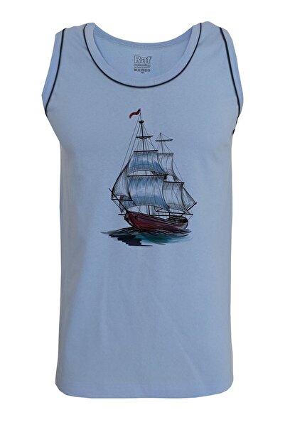 Raf Coll Tricou cu bretele albastru deschis pentru bărbați, cu imprimeu digital