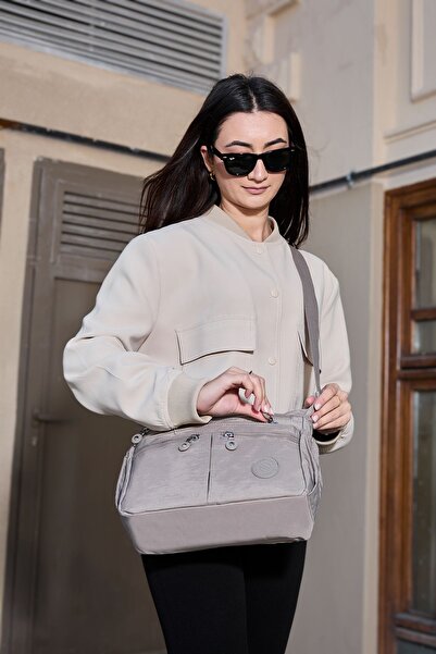 Sanmorris Women's Water Resistant Crinkle Fabric Multi-Compartment Adjustable Cross Mink Color Strap Shoulder Bag