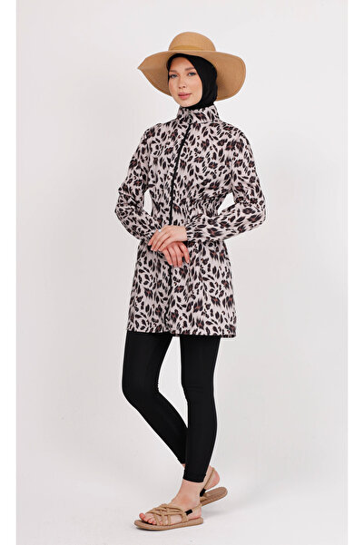 GAVLİA Nuu Leopard Patterned Hijab Swimsuit Top (Single) - Bag Gift