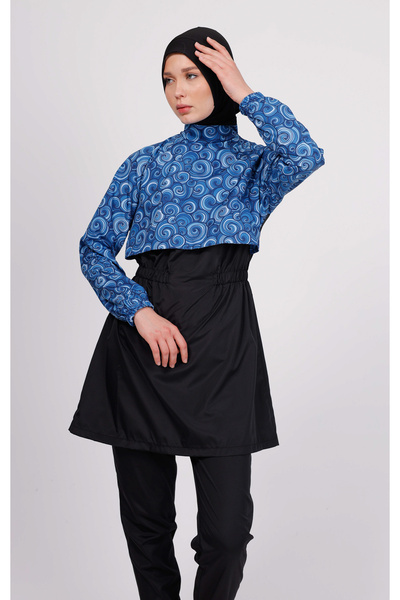 GAVLİA Σετ μαγιό Niva με μπλε σπιράλ σχέδιο – Σετ 4 τεμαχίων με παντελόνι αλεξίπτωτο (ΜΕ ΜΠΟΝΕΛ)