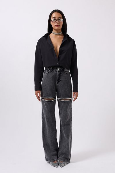 Black Fashion Jean negru cu picior decoltat