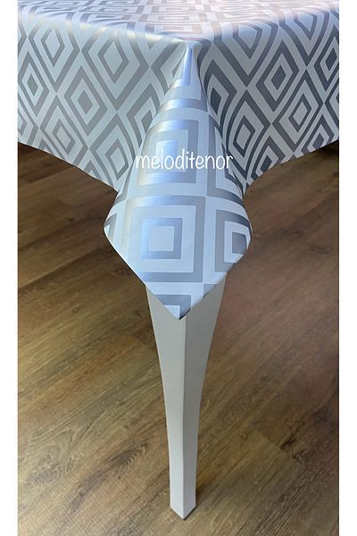 MİRELLA Thick Fiber Lining Silver White Checkered Non-Slip Pvc Oilcloth Tablecloth