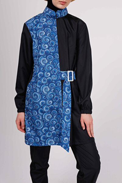 GAVLİA Juno Blue Spiral Hijab Swimsuit Top (Single) - Bag Gift