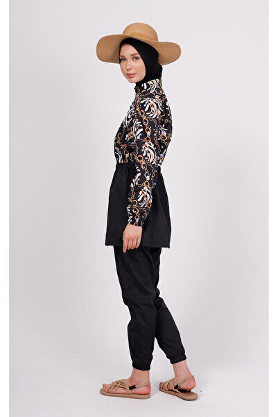 GAVLİA Sore Chain Patterned Hijab Swimsuit Top (Single) - Bag Gift