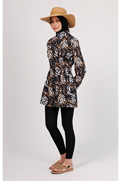 GAVLİA Nuu Chain Patterned Hijab Swimsuit Set (Top + Leggings + Bag) – Set of 3 with Leggings