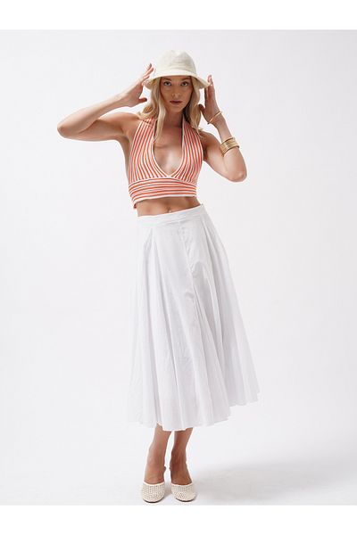 Black Fashion Crop Top cu dungi de culoare somon - cu cravată