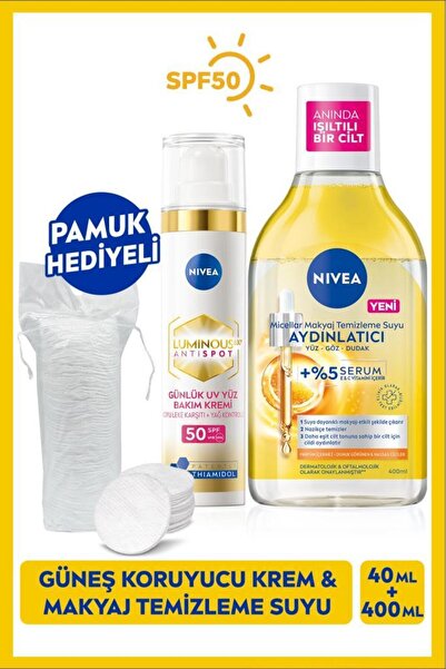 NIVEA Spf50 Luminous630 Thiamidol Leke Karşıtı Güneş Koruyucu 40ml Ve Micellar Makyaj Temizleme Suyu 400ml