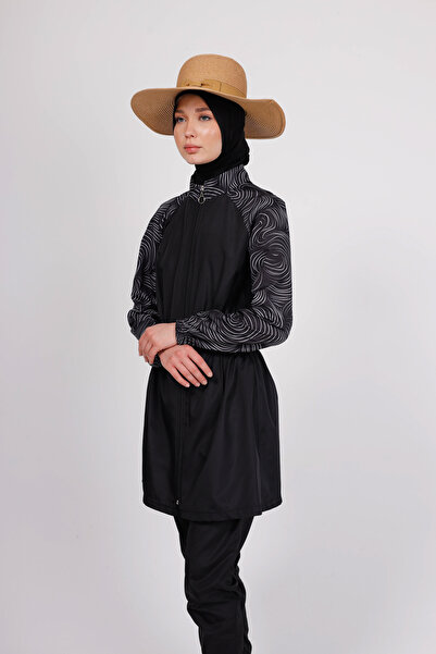 GAVLİA Σετ μαγιό Mira Black White Wave Hijab (Τοπ + Παντελόνι + Τσάντα) – Σετ...