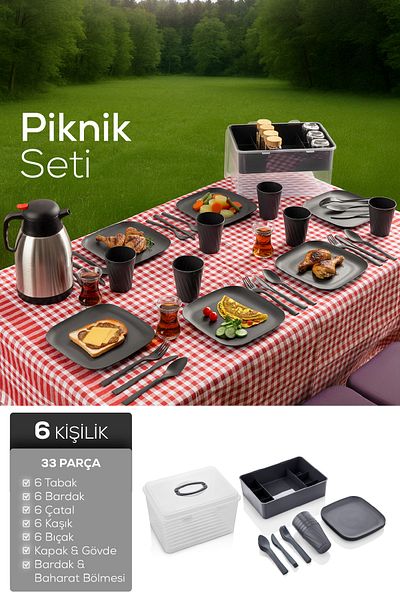 Vienev 33 Piece Picnic Set for 6 People Anthracite