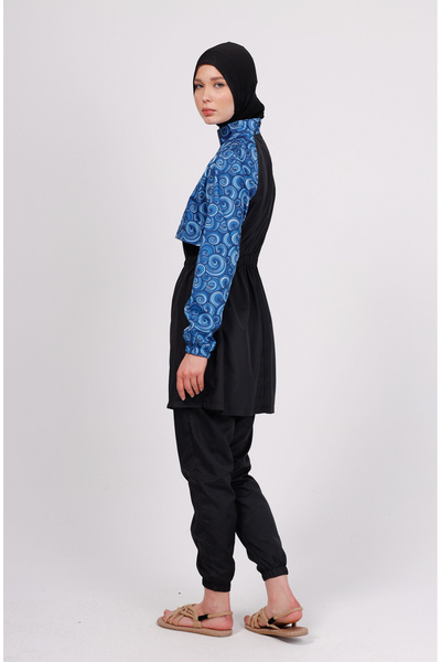 GAVLİA Σετ μαγιό Niva με μπλε σπιράλ σχέδιο – Σετ 4 τεμαχίων με παντελόνι αλεξίπτωτο (ΜΕ ΜΠΟΝΕΛ)