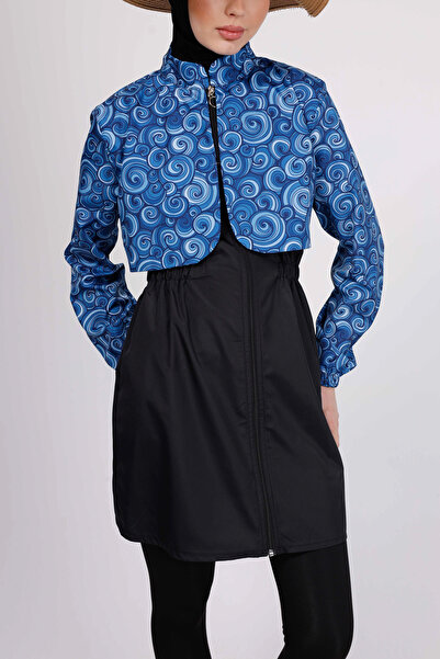 GAVLİA Σετ μαγιό Vera Blue Spiral Hijab (Τοπ + Κολάν + Τσάντα) – Σετ 3 τεμαχίων με κολάν