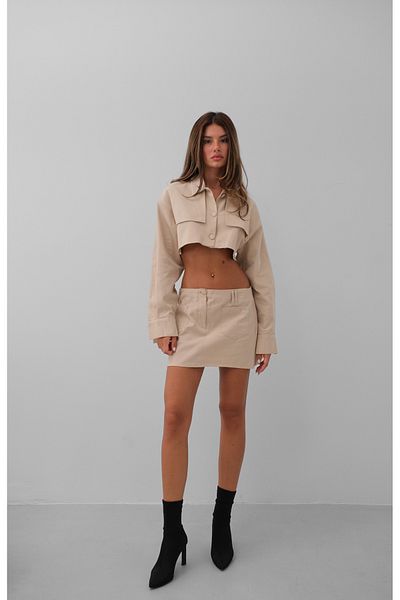 Black Fashion Beige Mini Skirt - Belt Detail