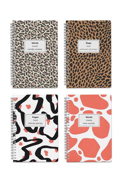 Notisyon A5 Spiral Notepad Set of 4 – 1 Lined, 3 Blank Sheets, 60 Pages, Leopard Themed
