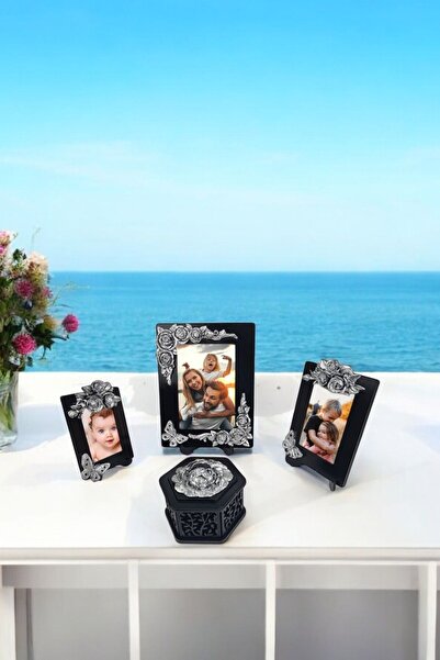 AYDİZAYN Polyester Photo Frames and Candy Holder with Rose and Butterfly Motifs