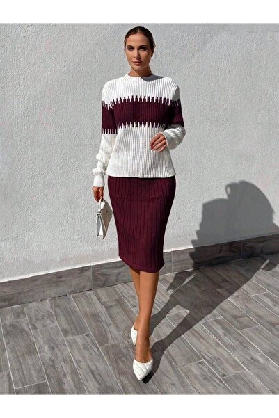 Esinty Trend Esinty Fusta cu buzunar Pulover Tricotaj Set din două piese (culoare)