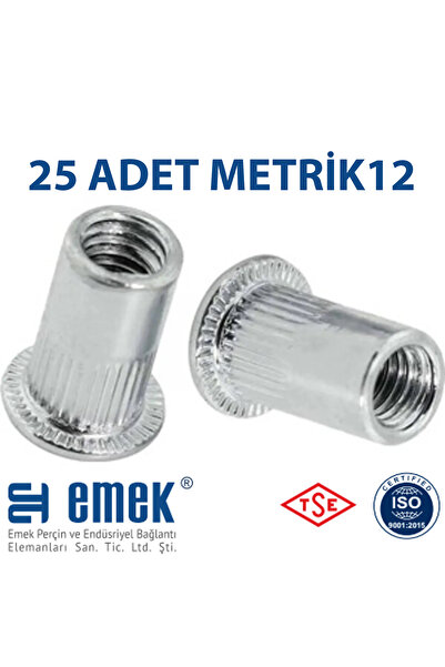 EMEK PERÇİN YUVARLAK (SİLİNDİR) GENİŞ KAFA (FLANŞLI) ÇELİK SOMUN PERÇİN M12 METRİK 12 - 25 ADET