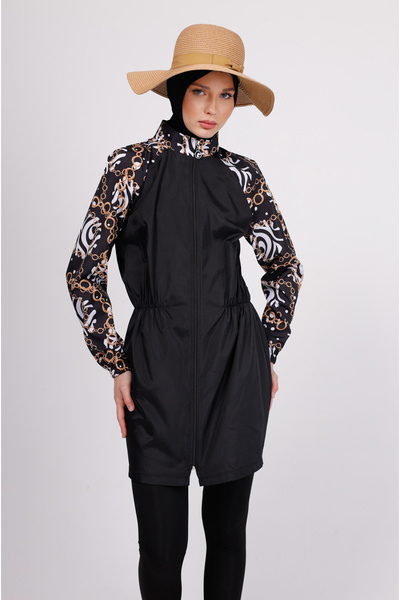 GAVLİA Set de costum de baie Mira cu model de lanț (top + jambiere + geantă) ...