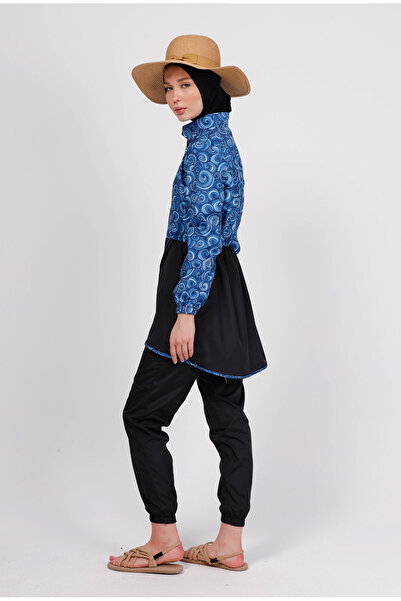 GAVLİA Runa Blue Spiral Hijab Swimsuit Top (Single) - Bag Gift