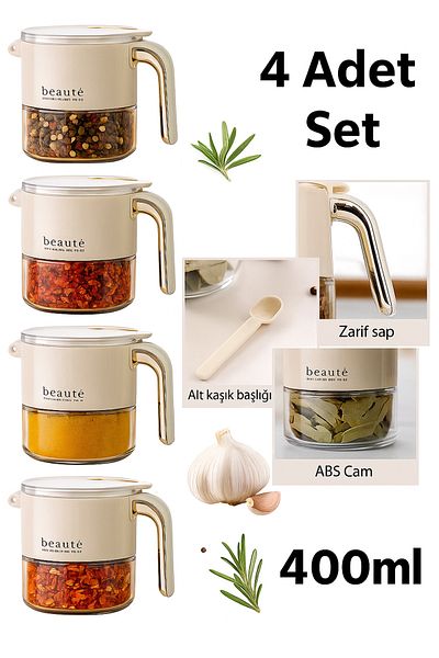 EZERE Moisture Proof Large Capacity Spice Jar 4 Piece Set Cream