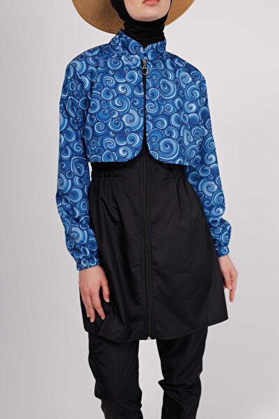 GAVLİA Vera Mavi Spiral Tesettür Mayo Üstü (TEKLİ) - Çanta Hediye