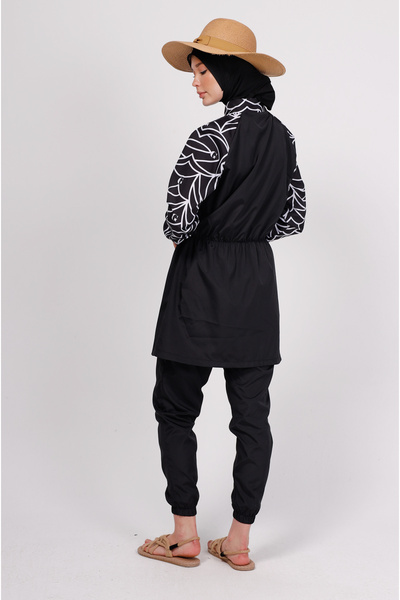 GAVLİA Mira Geometric Patterned Hijab Swimsuit Top (Single) - Bag Gift