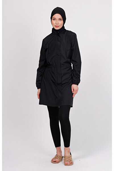 Lantana Design Nua Düz Fermuarlı Siyah Tesettür Mayo Üstü (TEKLİ) - Hediye Çantalı