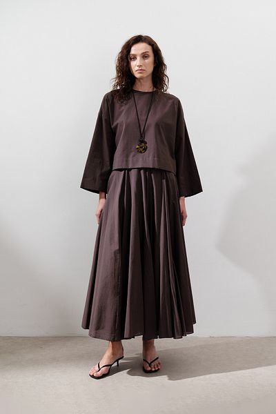 Manuka Partial Wide Cotton Skirt Brown