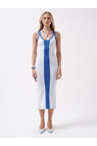 Black Fashion White Saks Dress - Double Color Slit Detail