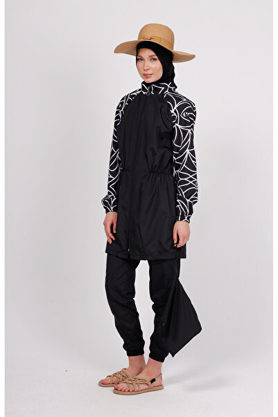 GAVLİA Mira Geometric Patterned Hijab Swimsuit Top (Single) - Bag Gift