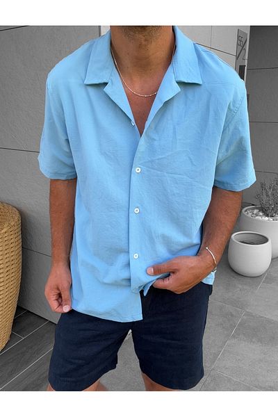 King Brothers Ανδρικό πουκάμισο Oversize - Κοντό μανίκι, ύφασμα κηρήθρας
