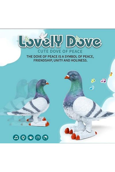 divendi-ro Musical toy in the shape of a pigeon, with music and lights, White-Multicolor