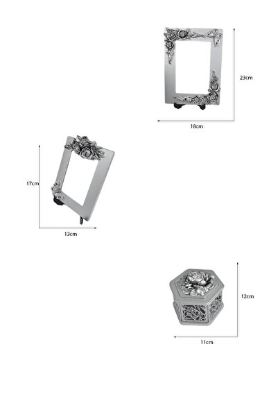 AYDİZAYN Polyester Photo Frames and Candy Holder with Rose and Butterfly Motifs