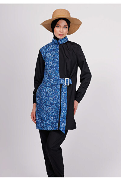 GAVLİA Juno Blue Spiral Hijab Swimsuit Top (Single) - Bag Gift